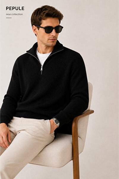 oneoff Men's Premium Half-Zip Ribbed Knit Sweater