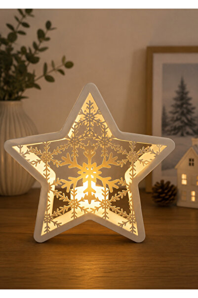 TRİMENT3D Kar Tanesi Desenli Dekoratif Yıldız – LED Mum Dahil 20 cm