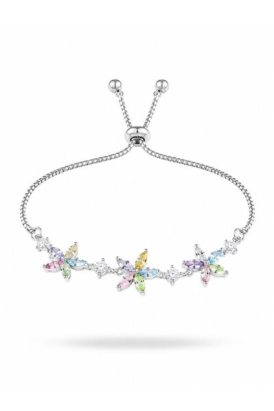 serelya Brass Silver Color Floral Model Zircon Stone Elevator Bracelet