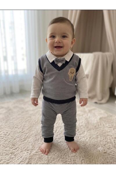 Efemkid 2-Piece Sweater and Teddy Bear Embroidered Baby Set with Bow Tie Baby...