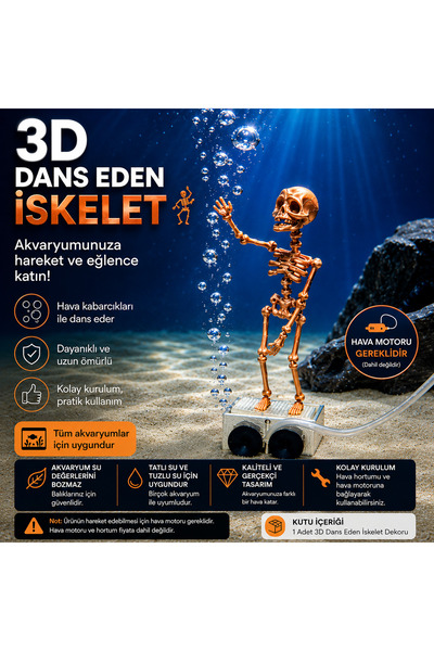 Genel Markalar 3D Dans Eden İskelet Akvaryum Dekoru Bakır Renk