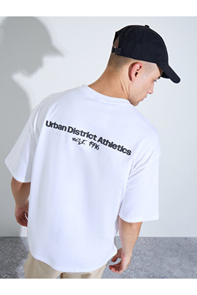 Styli Men White Graphic Print Oversized T-Shirt
