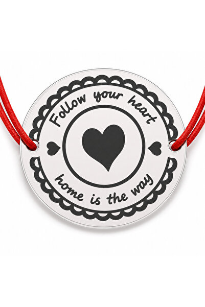 Simoshop Brățară argint 925 cu bănuț Follow Your Heart și inimă, șnur reglabi...