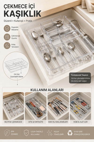Virela Home Drawer Spoon Holder Organizer Removable Top Layer Kitchen Drawer ...
