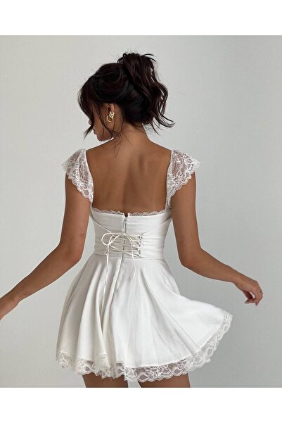 Friday Mood Kadın Drape Detaylı Dantelli Mini Elbise