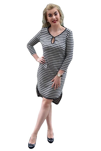 OEM Rochie moderna , de culoare negru-alb in carouri mici