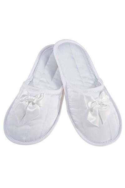 Amaryllis Slippers Γυναικεία νυφική σατέν παντόφλα δωματίου λευκή ελληνική
