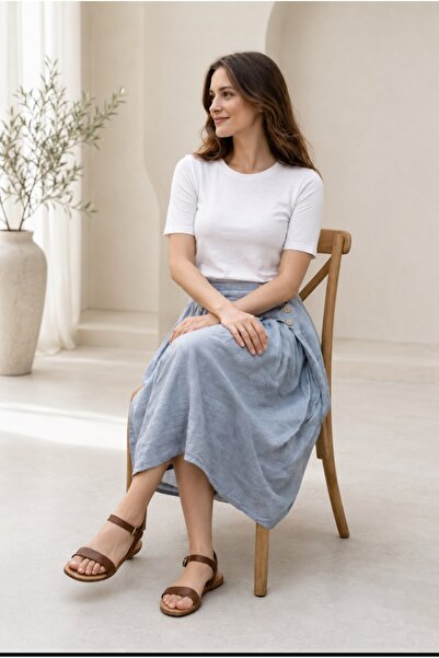 MARWARİ OTANTİK BUTİK 100% Cotton New Season Women's Buttoned Skirt 38-46