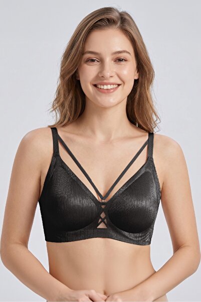 Yeni İnci Shiny Fabric Laser Cut Bra with Strap Detail