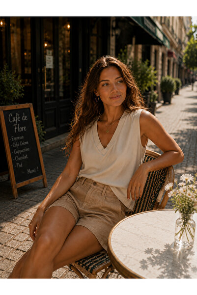 FAVORİST Women's V-Neck Zero Sleeves (Ovv-29) 95% Cotton 5% Elastane