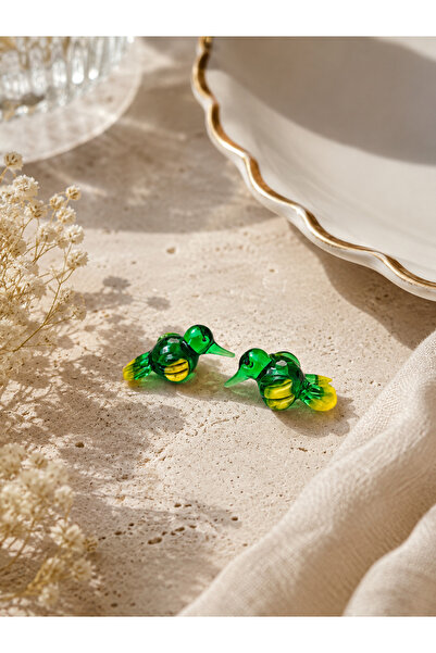 ADAMODART Handmade Murano Glass Green Hummingbird Beads (2 Pieces)