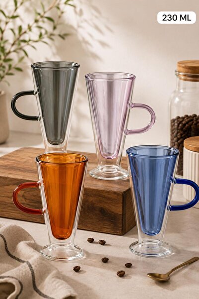 ALBETTO 4-Piece Double Walled Glass Latte Cup Set |   Heat Resistant Borosili...