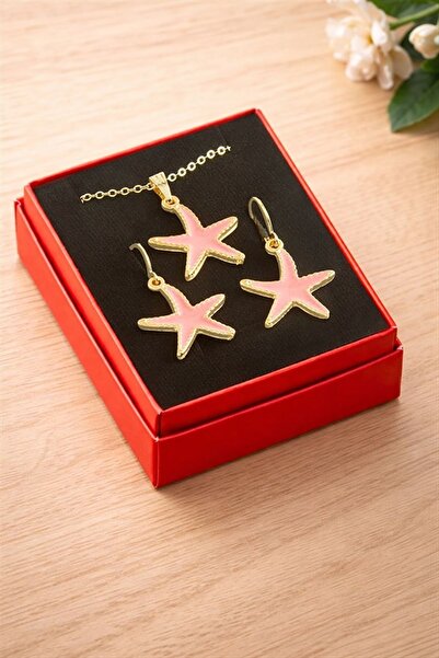Generic Brand Starfish Enamel Boxed Necklace Set - Pink