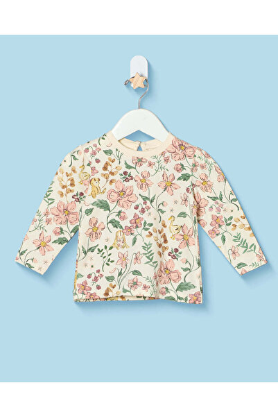 REDTAG Infant Girls Cream All Over Print T-Shirt