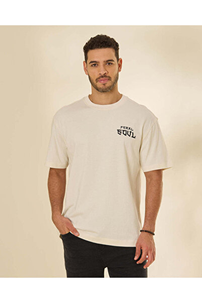 REDTAG Men White Heavy Jersey Text Print T-Shirt