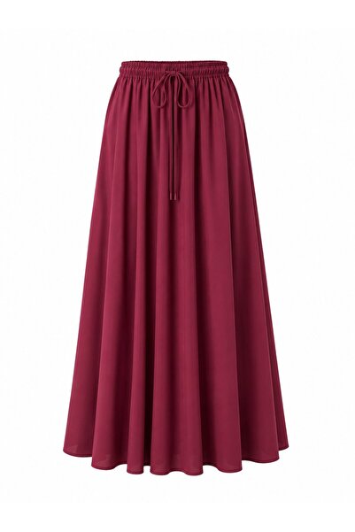 Laluvia Burgundy Elastic Waist Poplin Skirt - E1012