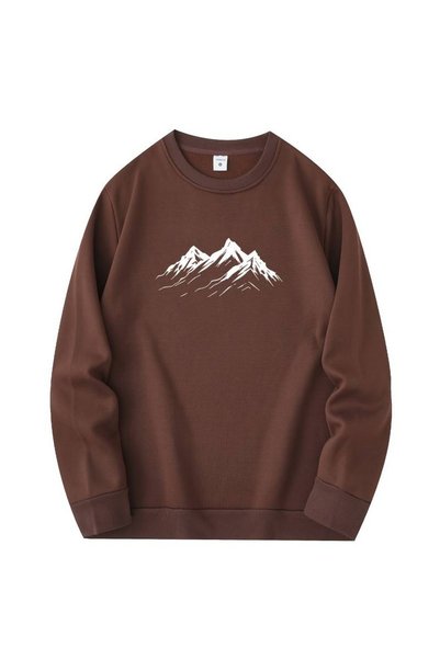 WESTİMO Unisex Brown Snowy Mountain Printed Crew Neck Oversize Sweatshirt