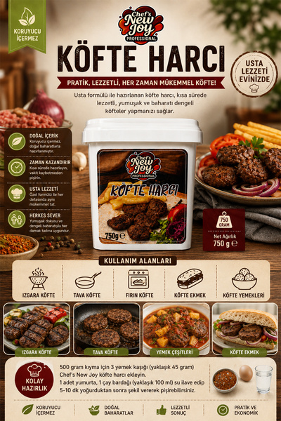 chef's new joy professional Köfte Harcı 750 gr Koruyucusuz Doğal Geleneksel