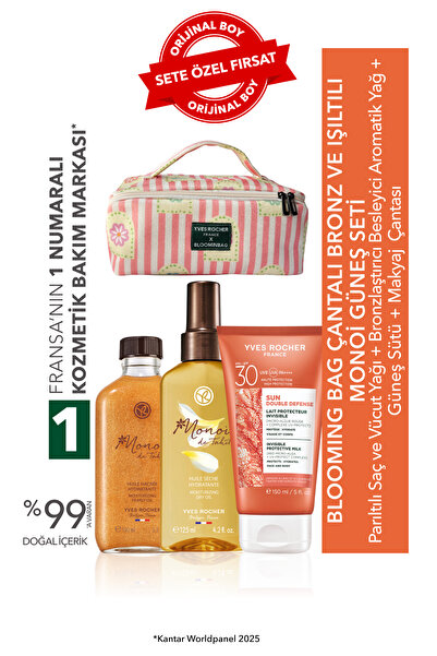 Yves Rocher Çantalı Bronz & Işıltılı Monoi Güneş Seti-Işıltılı Yağ 100ml&Vücu...
