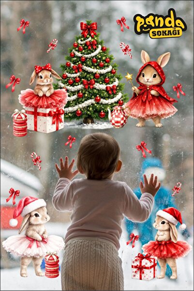 PANDA SOKAĞI New Year Glass Sticker Set – Cute Rabbits and Christmas Tree |  ...