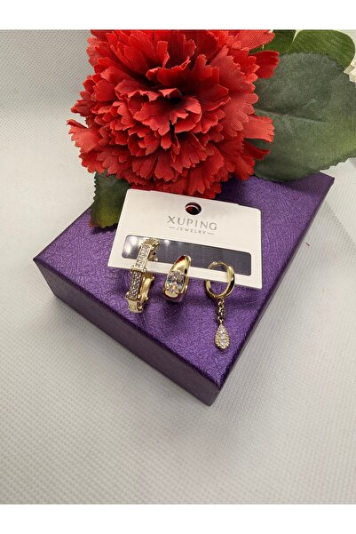 XUPING JEWELRY طقم أقراط فولاذية مكون من 3 قطع مع تصميم قفل مرصع بحجر الزركون
