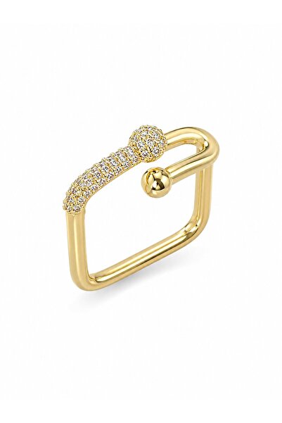 serelya Gold Color Zircon Stone Tiffany Model Square Women's Ring