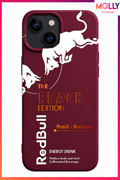 Molly iPhone 15 İçin Vişne Redbull The Peach Edition Desenli İçi Kadife Silik...