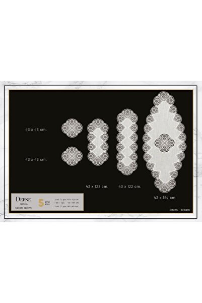 Ceki Home Living room set 5 pieces linen lace tablecloth runner set laurel mo...
