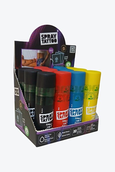 ONE SPRAY TATTOO Renkli Geçici Dövme Spreyi 12'li Display Paket