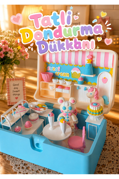 senayartstudio 🍦 Sevimli Mini Dondurma Dükkanı Oyun Seti –Hediye- Pastel Ren...