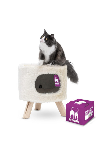 Petrebels Victoria 45 Elevated Cat House with Soft Fur – Cream Color