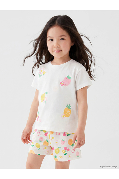 LC Waikiki تي شيرت بناتي أبيض برقبة دائرية مطبوع من LCW Kids