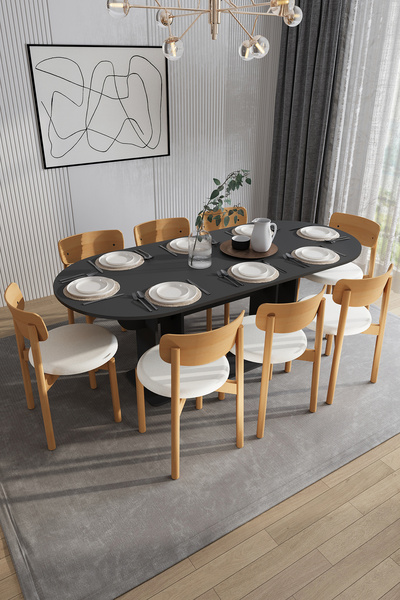 asratrend Modern 8 Kişilik Mutfak Yemek Masası ve Sandalye %100 MDF Yemek Oda...