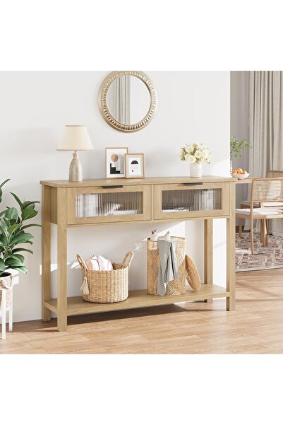 Garvee Console Table,Entryway Table, Wood Console Table with 2 Glass Drawers,...