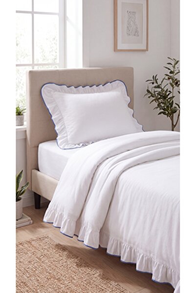 RH Rosehan 100% Cotton Overlocked Ruffled Single Duvet Cover Set with Elastic...