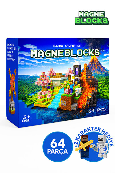 MAGNEBLOCKS Minecraft Manyetik Yapı Blokları, 3 Boyutlu Mıknatıslı Oyuncak Kü...