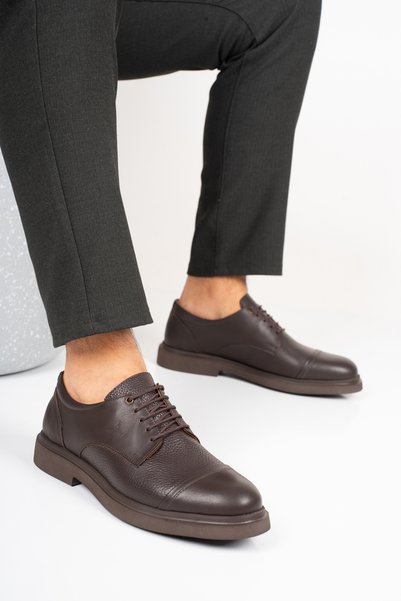 Fame Step Genuine Leather Men's Cap Toe Classic Shoes Comfort Lace-Up Brown Vittoria