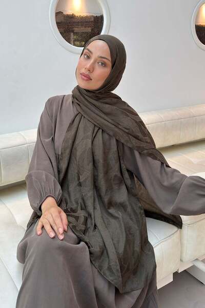 lamelif Tree Pattern Ayrobin Floral Jacquard Shawl Dark Green
