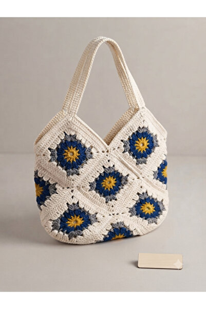 Genel Markalar El Örgüsü Pamuklu "Granny Square" Renkli Motifli Kadın Omuz Ça...