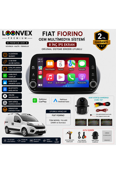 LOONVEX Fiat Fiorino OEM 8 İnç Multimedya Ekran | 8 Çekirdek | 6GB RAM | 64GB