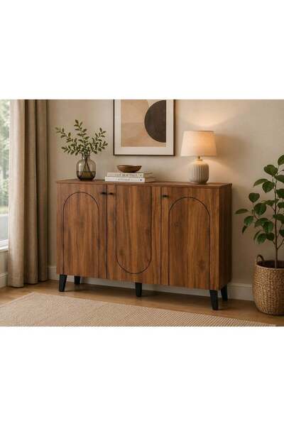 N.zone Inzone Store Modern Multi Use 3 Door Storage Cabinet with Interior She...