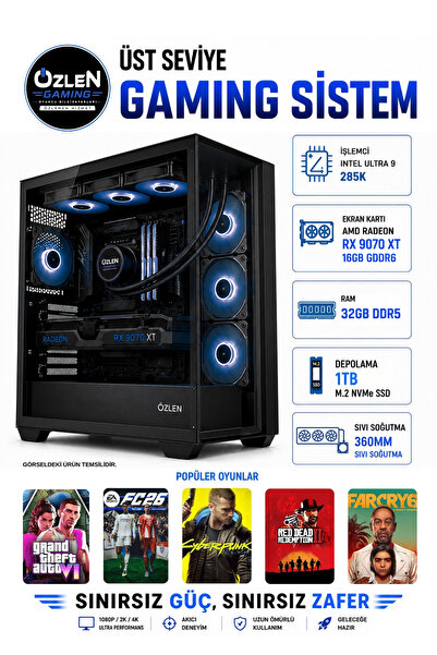 ÖZLEN XXL12 ULTRA 9 285K RX 9070 XT 16GB 32GB DDR5 RAM 1TB M.2 SSD Üst Seviye...