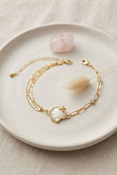 norsary Gold Color Brass Paperclip and Chain Shell Model Women's Bracelet