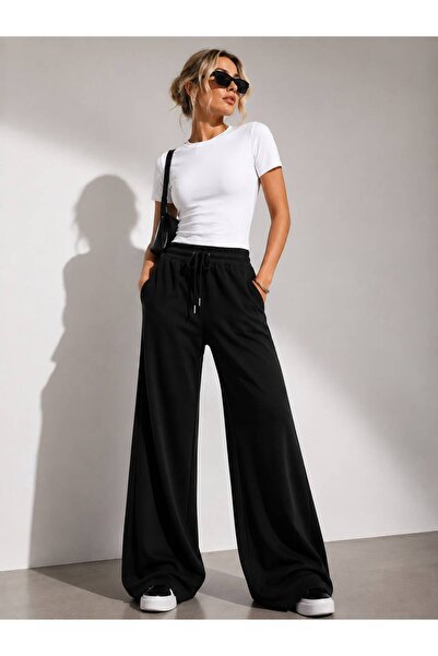 POLYMOOD Set of 2 Bottom Modal Palazzo Top Slim Cotton T-Shirt Set
