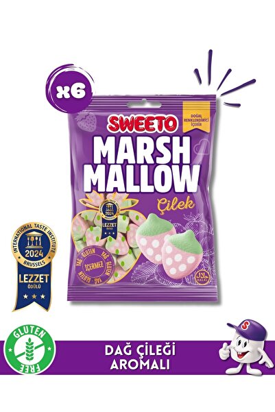 SWEETO Marshmallow Çilek Aromalı Lezzet Ödüllü 140Gx6 Strawberry 6'lı 140G
