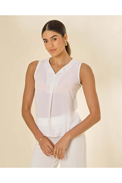 REDTAG Women White Sleeveless Casual Blouse
