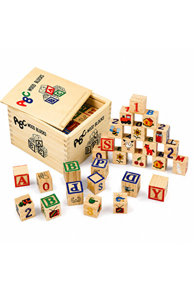 Stuniko ® Cuburi Montessori din Lemn ABC – Set 48 Cuburi Educaționale cu Lite...