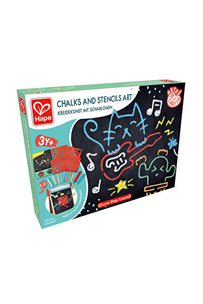 Hape Set Creativ, Desen cu creta si sabloane, 21 piese