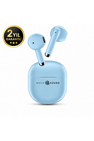Music Sound Bluetooth 5.3 Kablosuz Kulaklık TWS Dokunmatik Mikrofonlu Type-C Şarjlı Stereo Kulak İçi Mavi - 2 Yıl Garantili