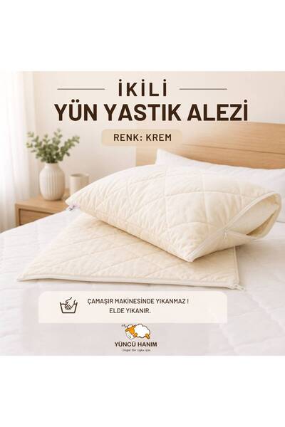 Yüncü Hanım Cream Colored Lamb Wool Filled Quilted Pillow Mattress, Natural C...